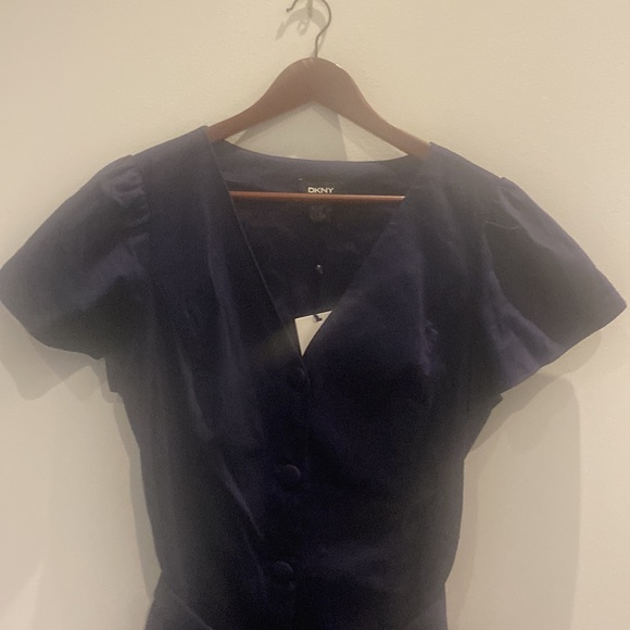 DKNY, NWT elegant navy cotton midi belted skirt dress - Picture 7 of 8